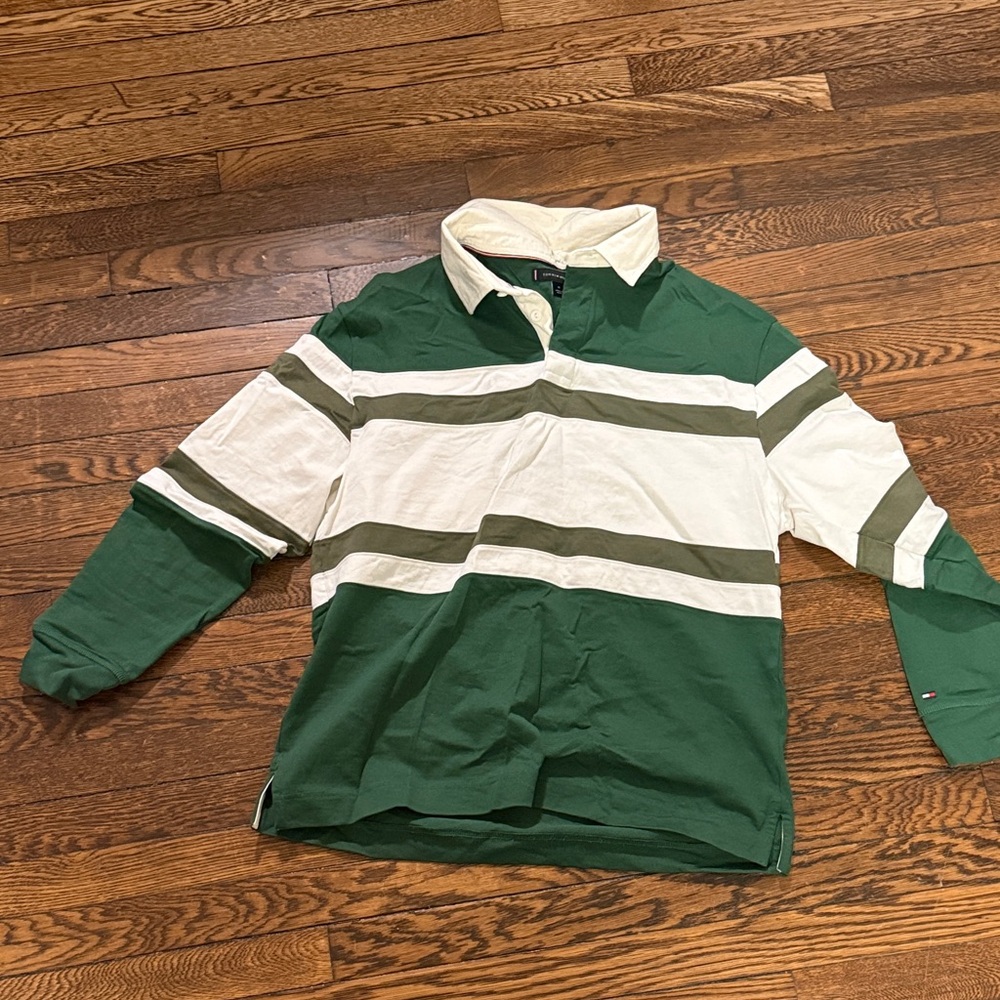 Tommy Hilfiger Green and White Kids Button Down Shirt